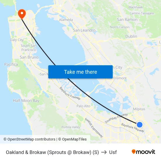 Oakland & Brokaw (Sprouts @ Brokaw) (S) to Usf map