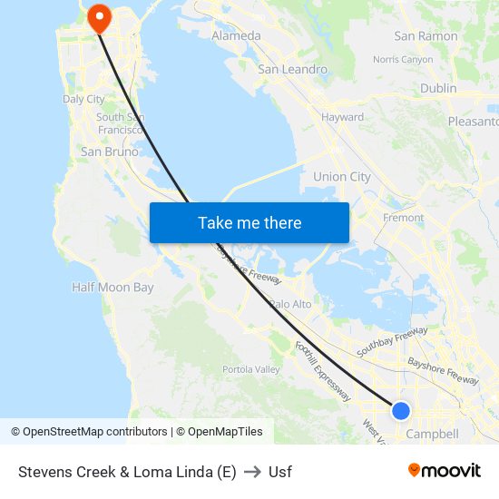 Stevens Creek & Loma Linda (E) to Usf map