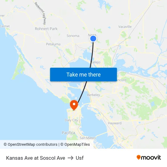 Kansas Ave at Soscol Ave to Usf map