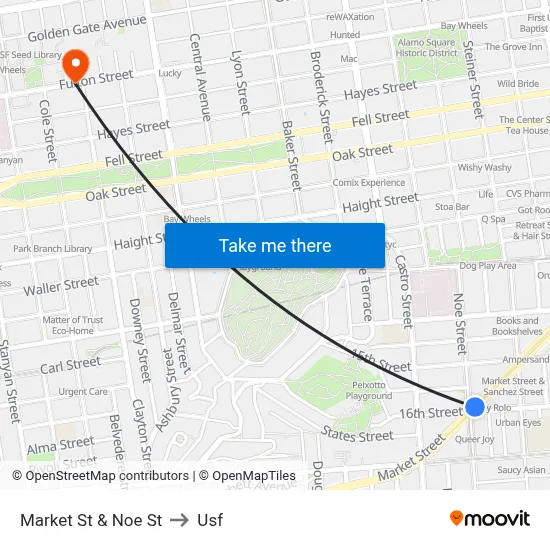 Market St & Noe St to Usf map