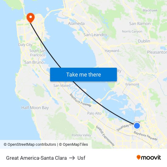 Great America-Santa Clara to Usf map