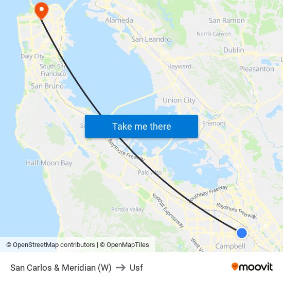 San Carlos & Meridian (W) to Usf map