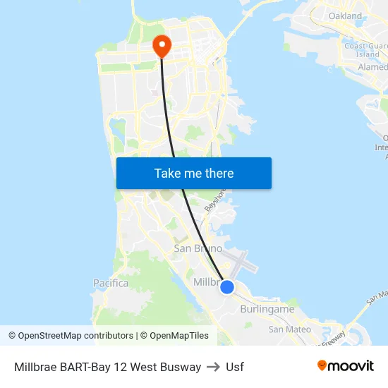 Millbrae BART-Bay 12 West Busway to Usf map