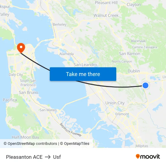 Pleasanton ACE to Usf map