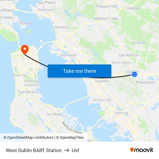 West Dublin BART Station to Usf map