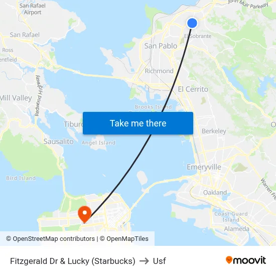 Fitzgerald Dr & Lucky (Starbucks) to Usf map