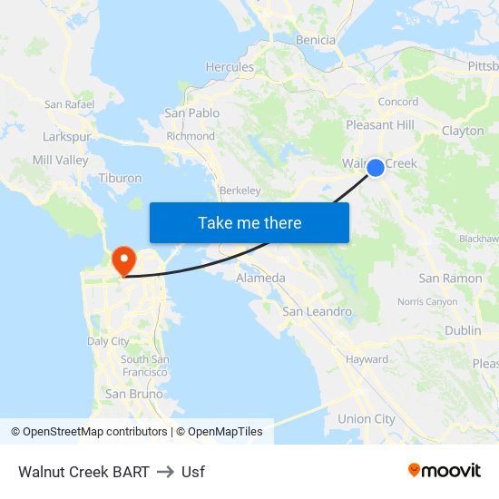 Walnut Creek BART to Usf map