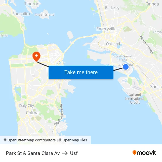 Park St & Santa Clara Av to Usf map