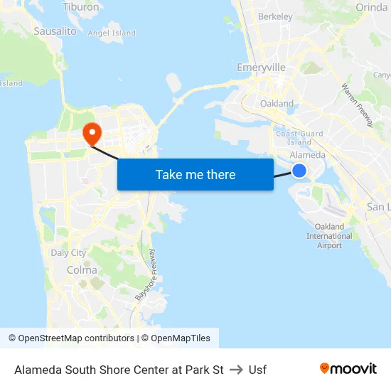 Alameda South Shore Center at Park St to Usf map
