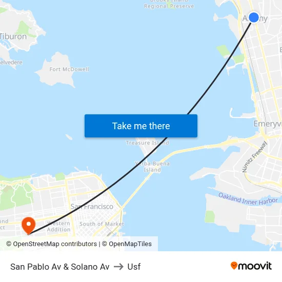 San Pablo Av & Solano Av to Usf map