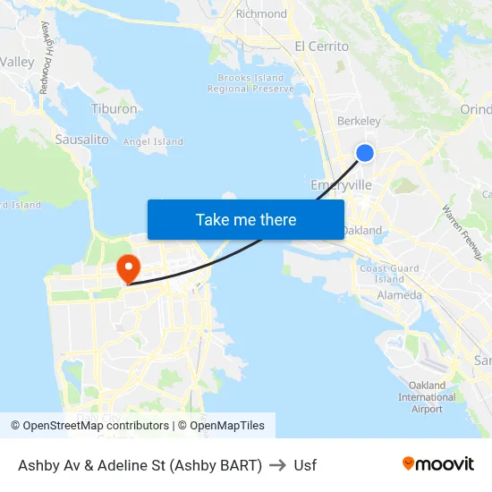 Ashby Av & Adeline St (Ashby BART) to Usf map