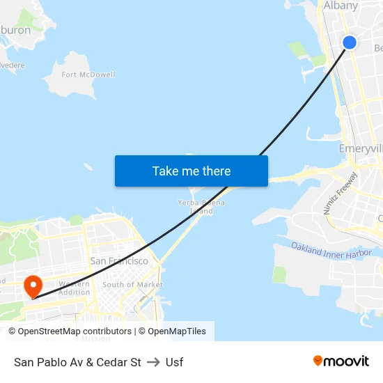 San Pablo Av & Cedar St to Usf map
