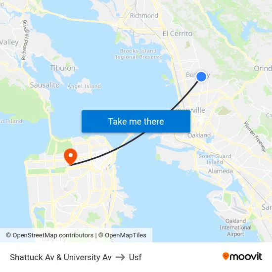 Shattuck Av & University Av to Usf map
