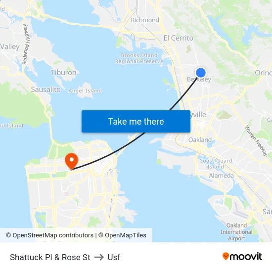 Shattuck Pl & Rose St to Usf map