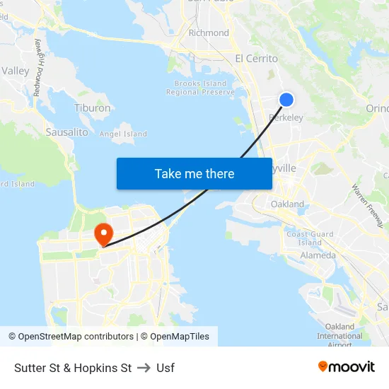 Sutter St & Hopkins St to Usf map