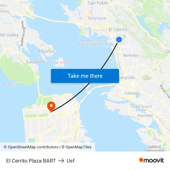 El Cerrito Plaza BART to Usf map