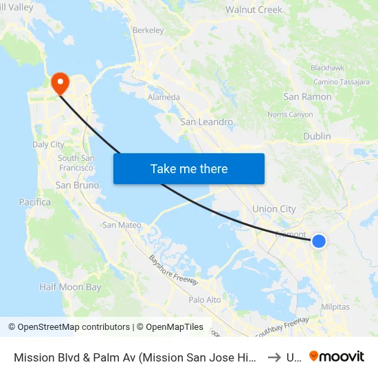 Mission Blvd & Palm Av (Mission San Jose High) to Usf map