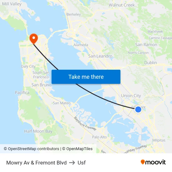 Mowry Av & Fremont Blvd to Usf map