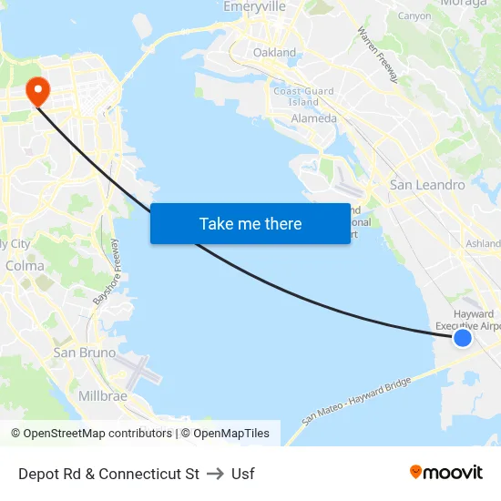 Depot Rd & Connecticut St to Usf map