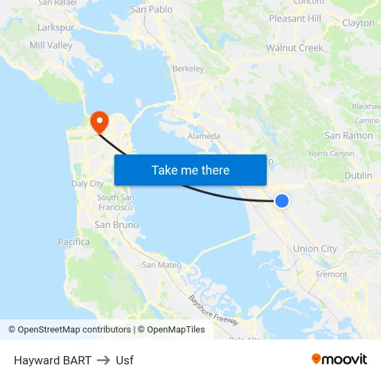 Hayward BART to Usf map