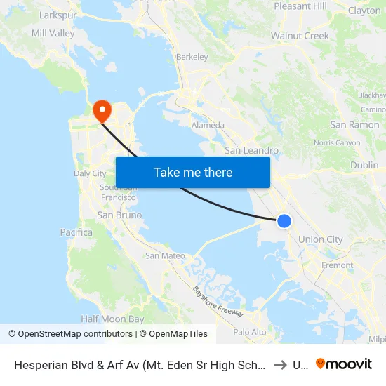 Hesperian Blvd & Arf Av (Mt. Eden Sr High School) to Usf map