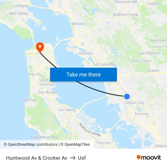 Huntwood Av & Crocker Av to Usf map