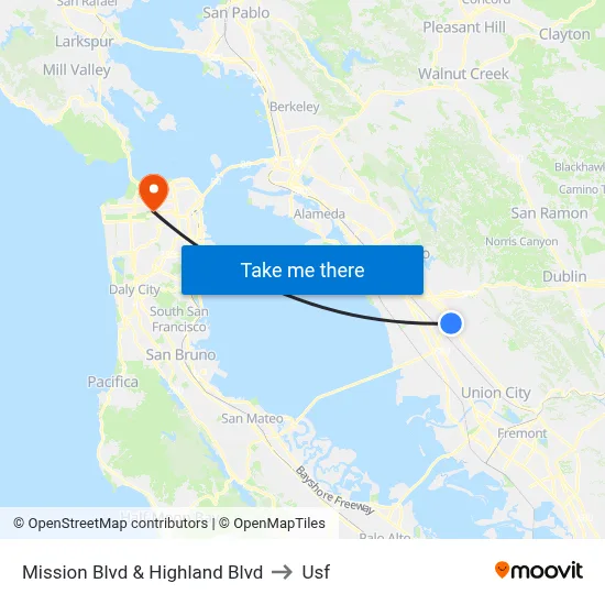 Mission Blvd & Highland Blvd to Usf map