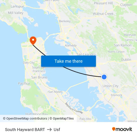 South Hayward BART to Usf map