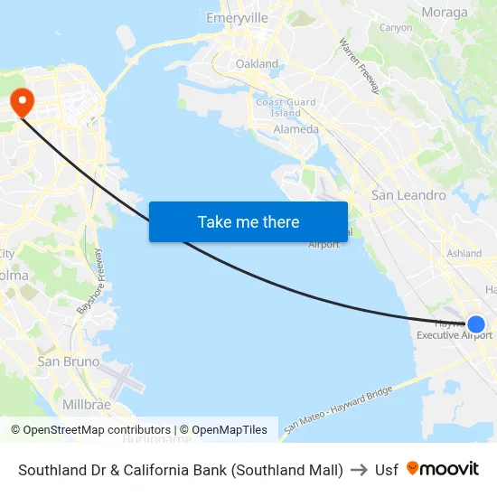 Southland Dr & California Bank (Southland Mall) to Usf map