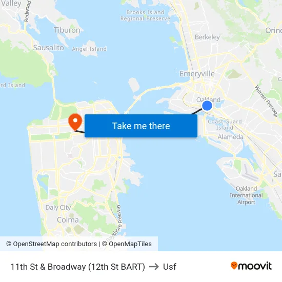 11th St & Broadway (12th St BART) to Usf map
