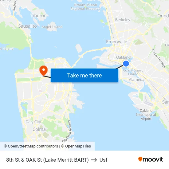 8th St & OAK St (Lake Merritt BART) to Usf map