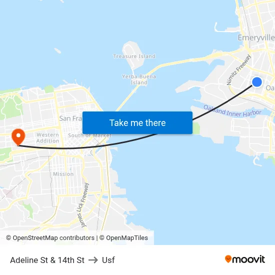 Adeline St & 14th St to Usf map