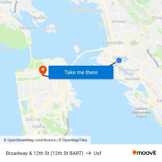Broadway & 12th St (12th St BART) to Usf map