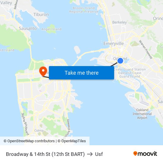 Broadway & 14th St (12th St BART) to Usf map