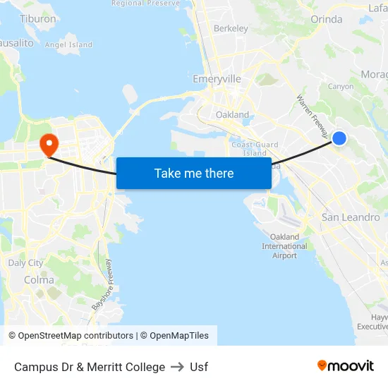 Campus Dr & Merritt College to Usf map