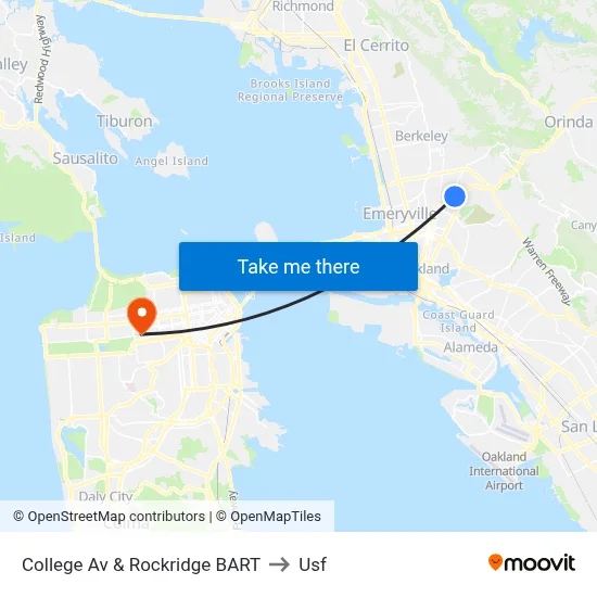 College Av & Rockridge BART to Usf map