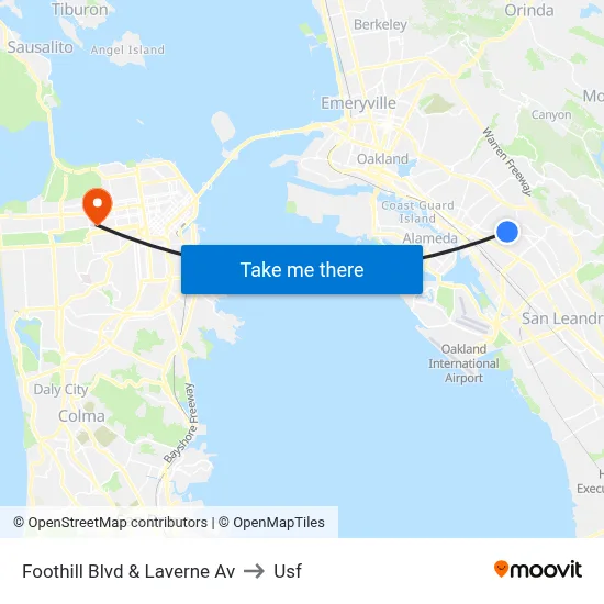 Foothill Blvd & Laverne Av to Usf map