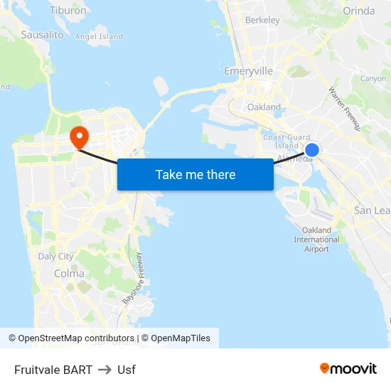 Fruitvale BART to Usf map