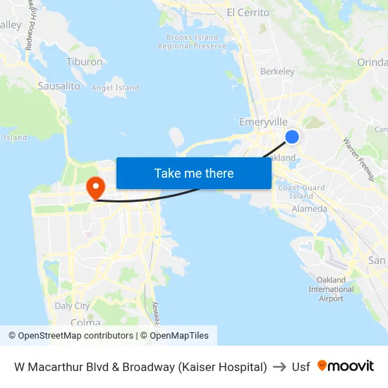 W Macarthur Blvd & Broadway (Kaiser Hospital) to Usf map