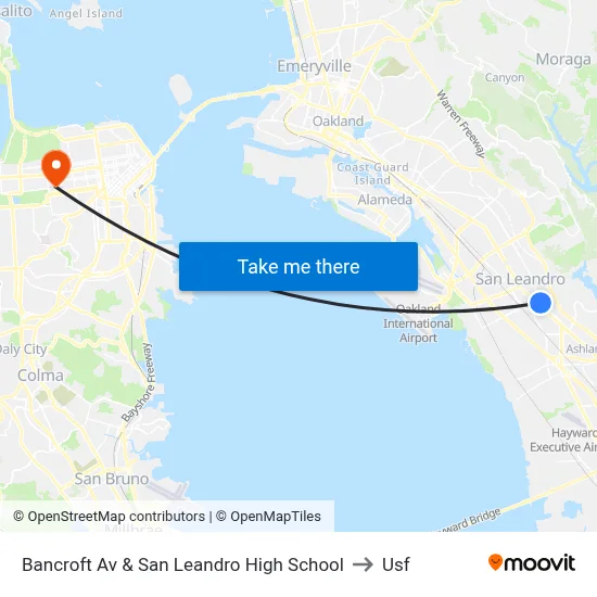 Bancroft Av & San Leandro High School to Usf map