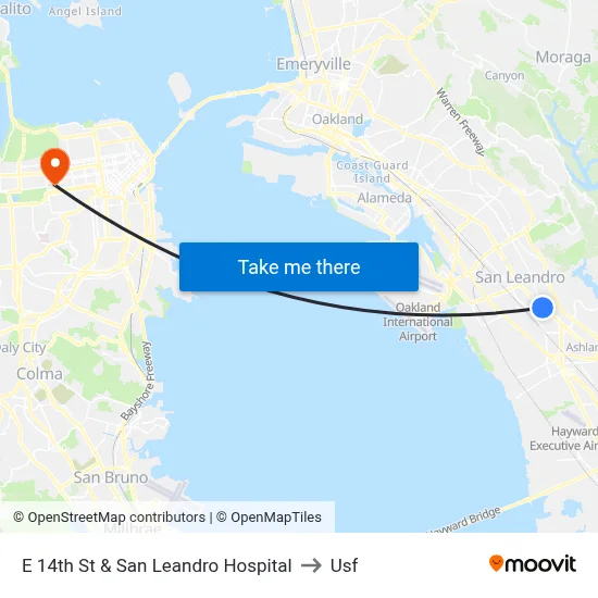 E 14th St & San Leandro Hospital to Usf map