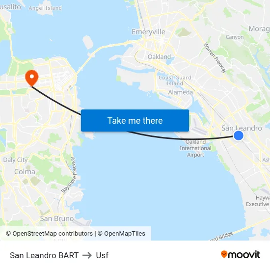 San Leandro BART to Usf map