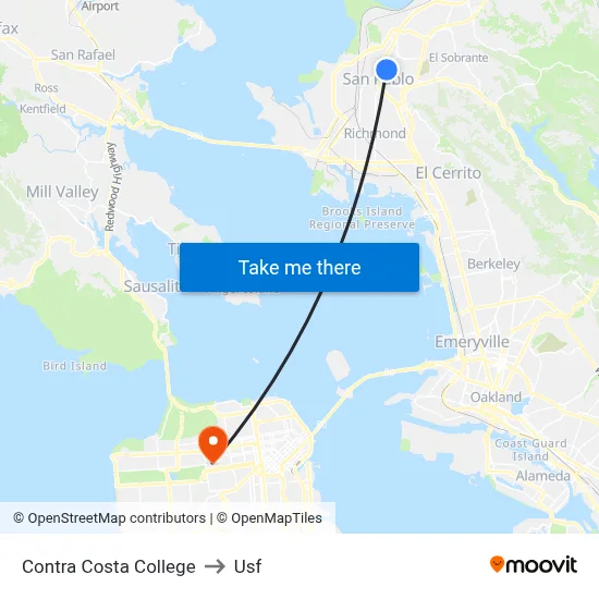 Contra Costa College to Usf map