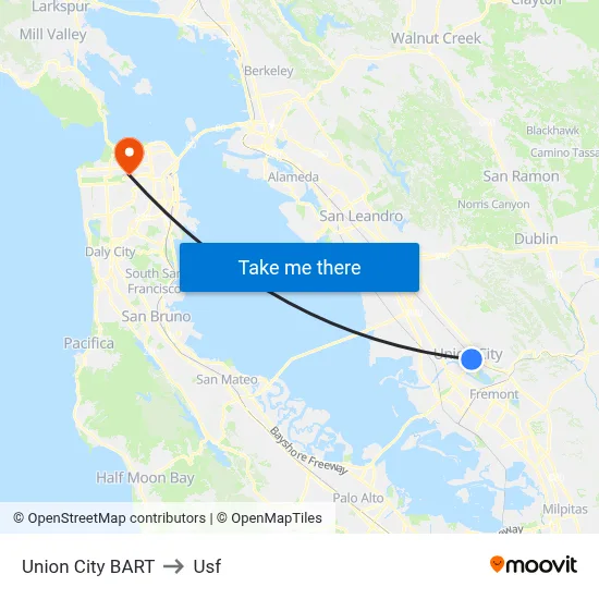 Union City BART to Usf map