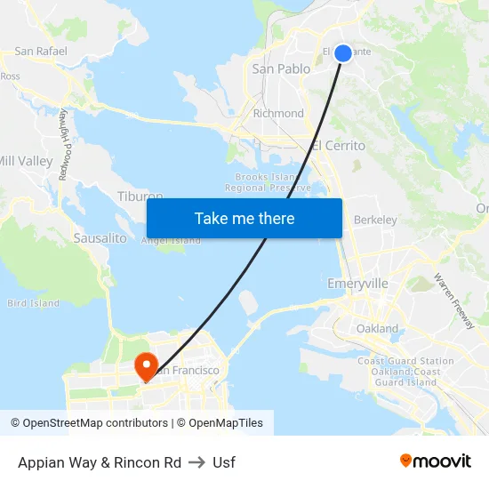 Appian Way & Rincon Rd to Usf map