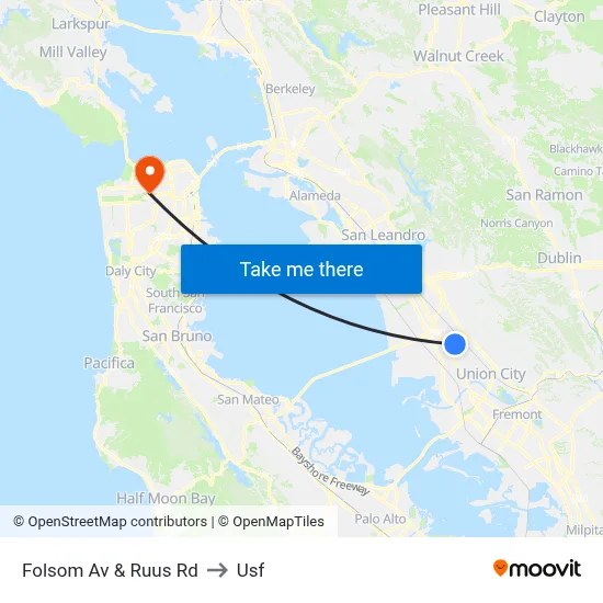 Folsom Av & Ruus Rd to Usf map