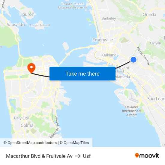 Macarthur Blvd & Fruitvale Av to Usf map