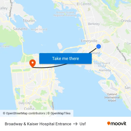 Broadway & Kaiser Hospital Entrance to Usf map