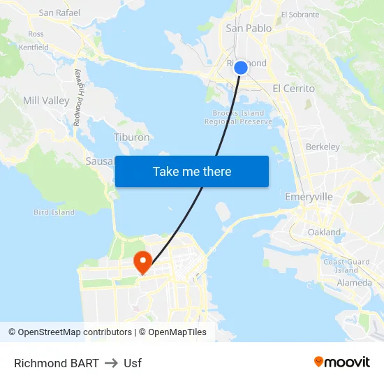 Richmond BART to Usf map