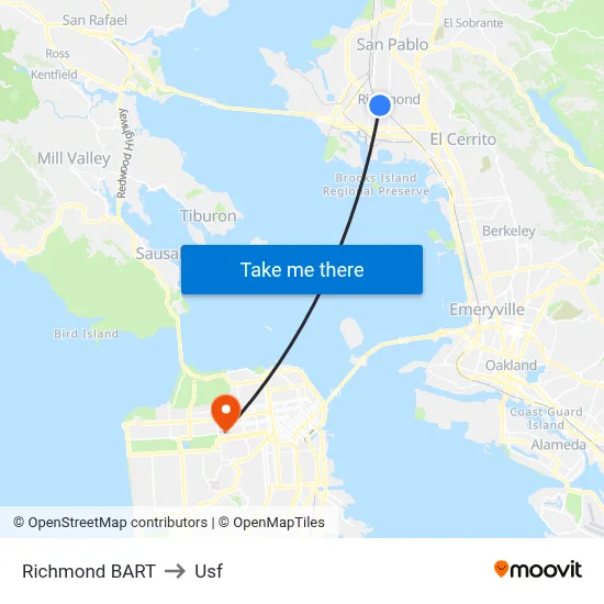 Richmond BART to Usf map